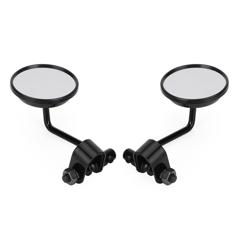 Universal Cafe Racer Short Stem Black Clamp on 3" Round Mirror 7/8"- 1" Bar