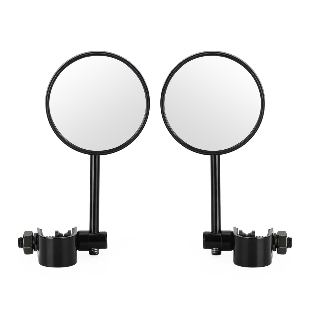 Universal Cafe Racer Short Stem Black Clamp on 3" Round Mirror 7/8"- 1" Bar