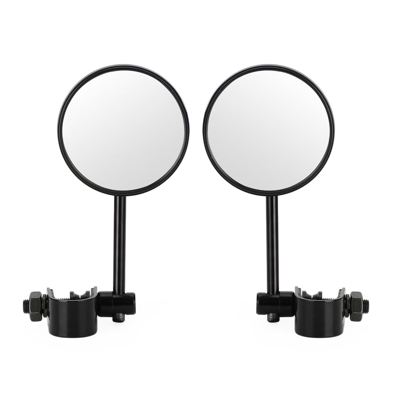 Universal Cafe Racer Short Stem Black Clamp on 3" Round Mirror 7/8"- 1" Bar