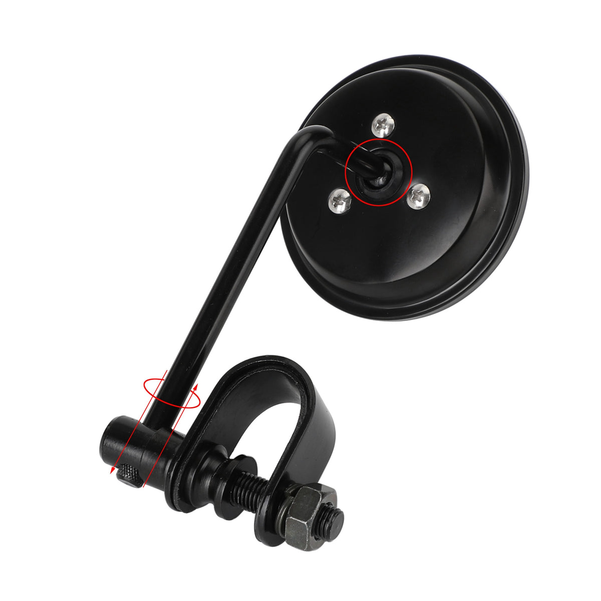 Universal Cafe Racer Short Stem Black Clamp on 3" Round Mirror 7/8"- 1" Bar