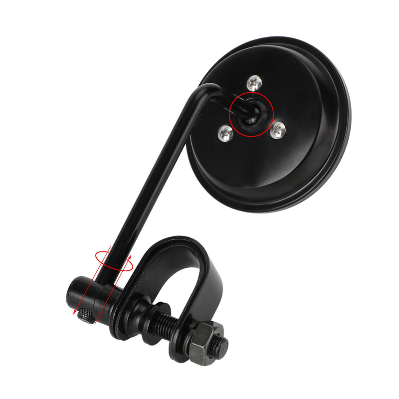 Universal Cafe Racer Short Stem Black Clamp on 3" Round Mirror 7/8"- 1" Bar