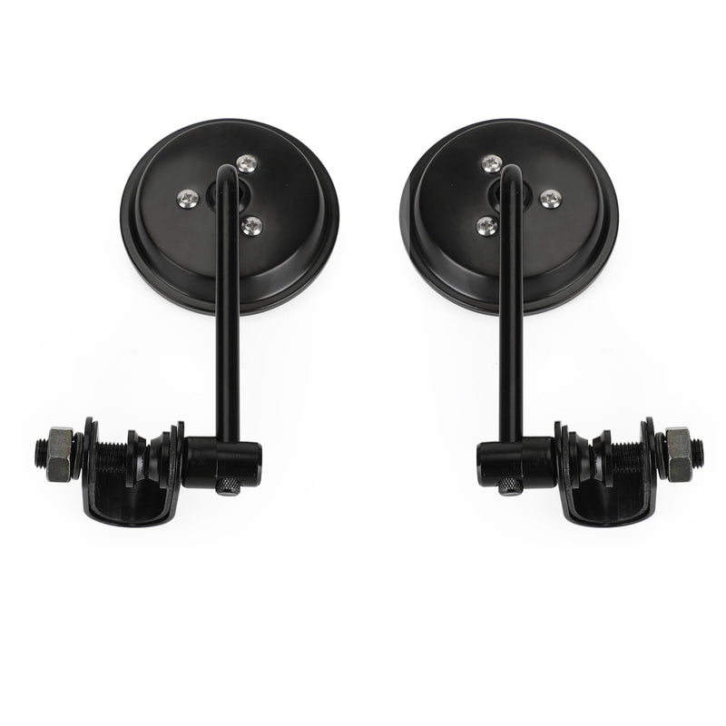 Universal Cafe Racer Short Stem Black Clamp on 3" Round Mirror 7/8"- 1" Bar