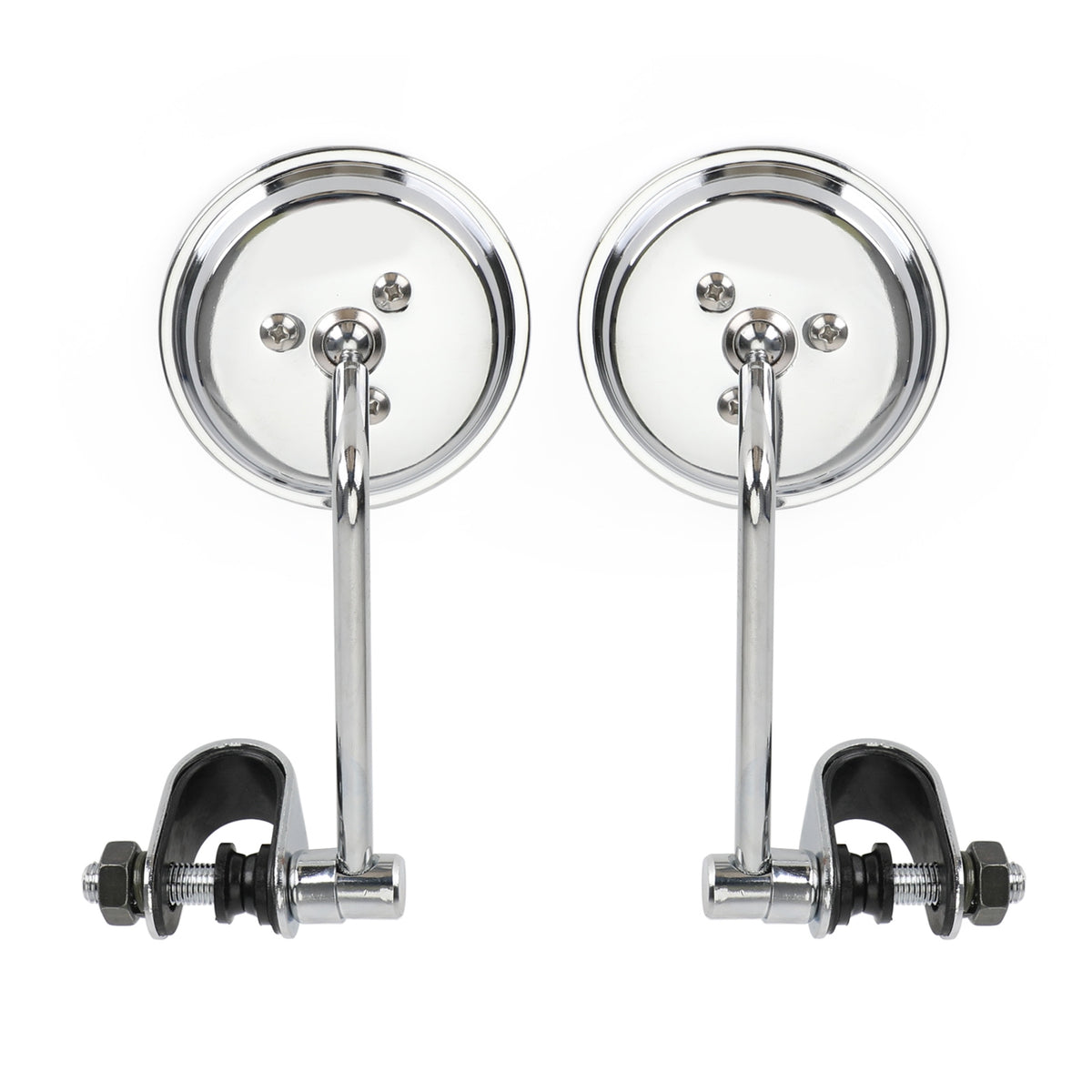 Universal Cafe Racer Short Stem Chrome Clamp on 3" Round Mirror 7/8"- 1" Bar