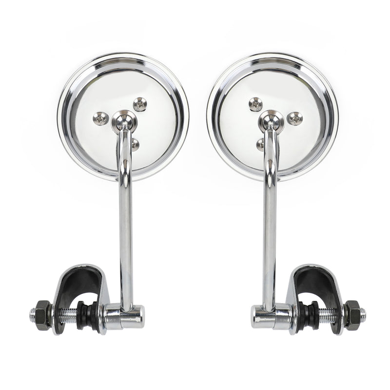 Universal Cafe Racer Short Stem Chrome Clamp on 3" Round Mirror 7/8"- 1" Bar
