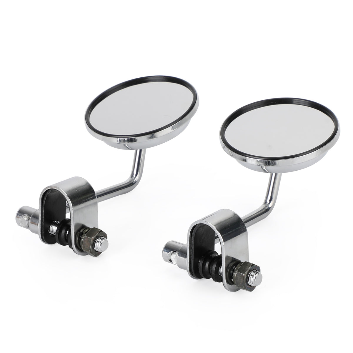 Universal Cafe Racer Short Stem Chrome Clamp on 3" Round Mirror 7/8"- 1" Bar
