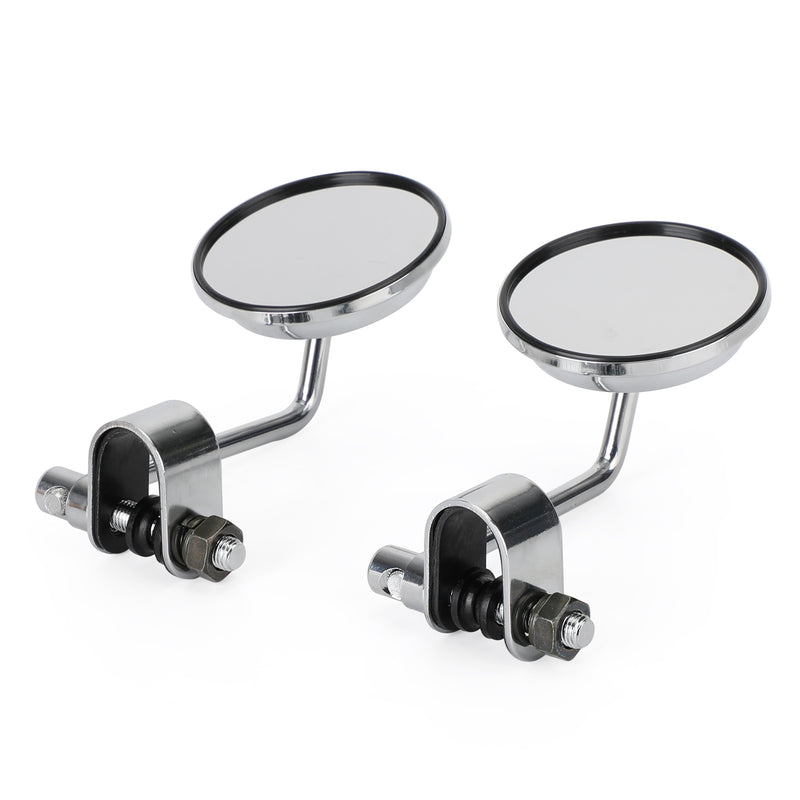 Universal Cafe Racer Short Stem Chrome Clamp on 3" Round Mirror 7/8"- 1" Bar