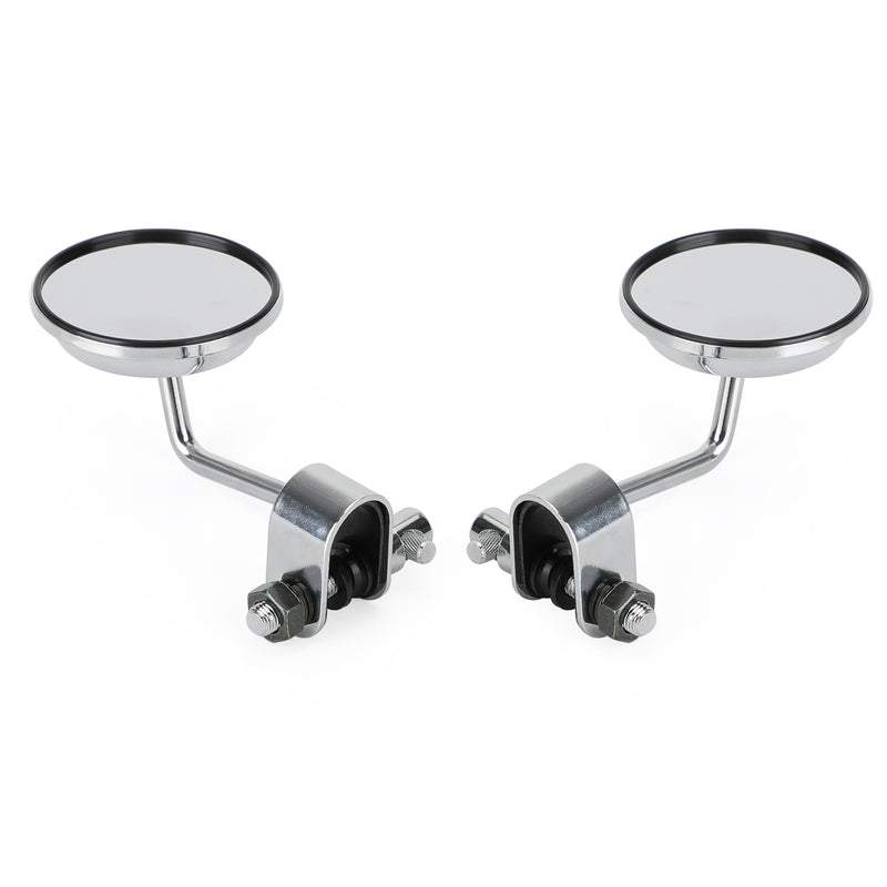 Universal Cafe Racer Short Stem Chrome Clamp on 3" Round Mirror 7/8"- 1" Bar
