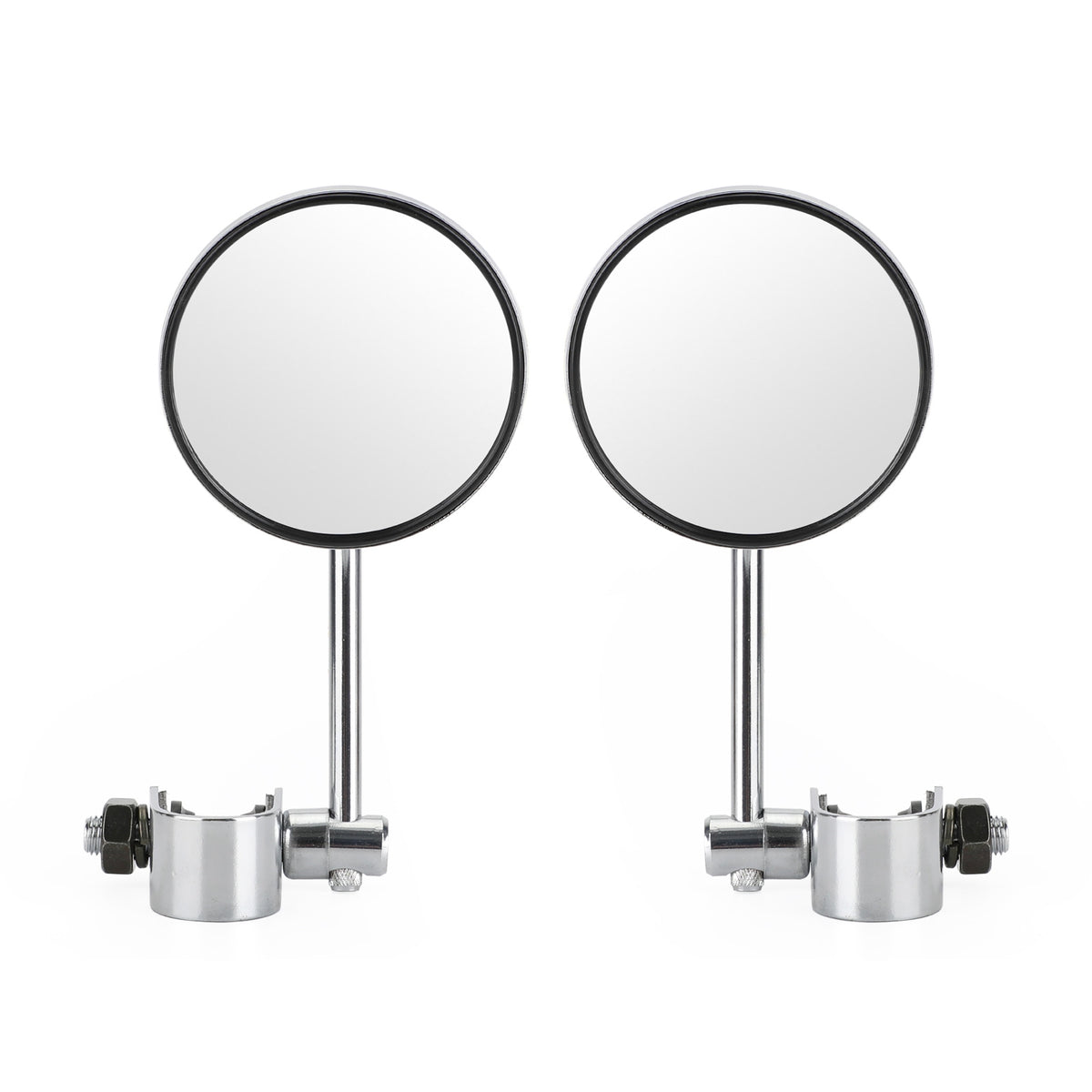 Universal Cafe Racer Short Stem Chrome Clamp on 3" Round Mirror 7/8"- 1" Bar