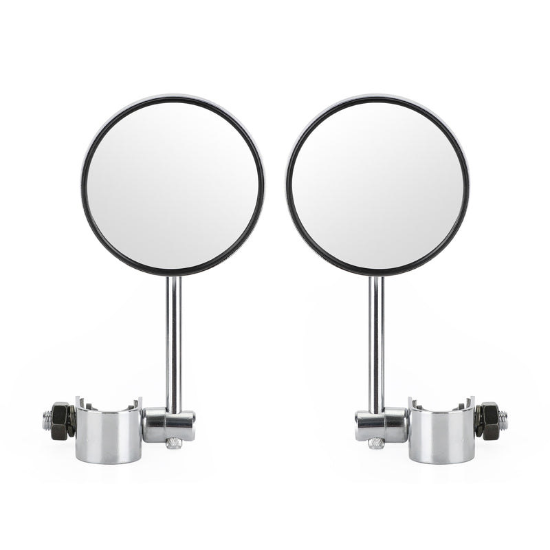 Universal Cafe Racer Short Stem Chrome Clamp on 3" Round Mirror 7/8"- 1" Bar