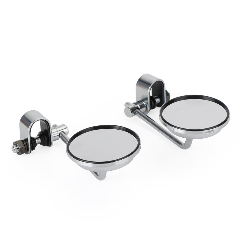 Universal Cafe Racer Short Stem Chrome Clamp on 3" Round Mirror 7/8"- 1" Bar