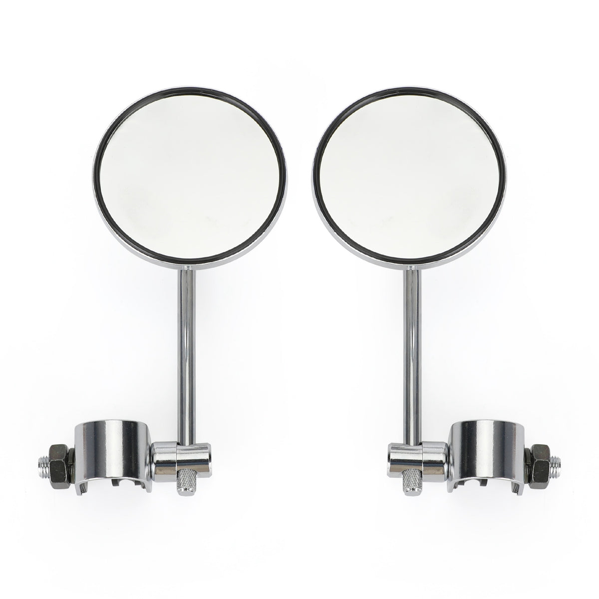 Universal Cafe Racer Short Stem Chrome Clamp on 3" Round Mirror 7/8"- 1" Bar