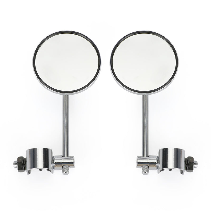 Universal Cafe Racer Short Stem Chrome Clamp on 3" Round Mirror 7/8"- 1" Bar