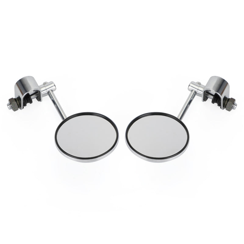Universal Cafe Racer Short Stem Chrome Clamp on 3" Round Mirror 7/8"- 1" Bar