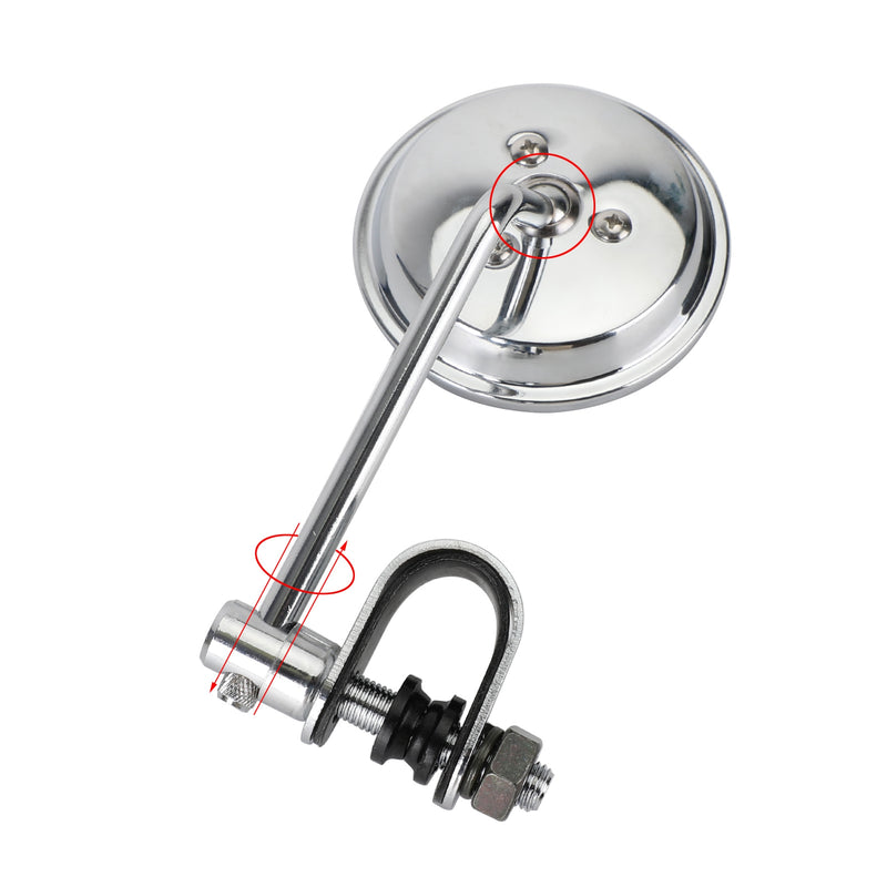 Universal Cafe Racer Short Stem Chrome Clamp on 3" Round Mirror 7/8"- 1" Bar