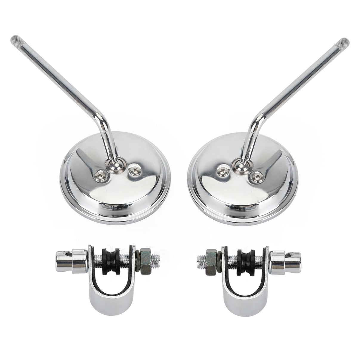 Universal Cafe Racer Short Stem Chrome Clamp on 3" Round Mirror 7/8"- 1" Bar