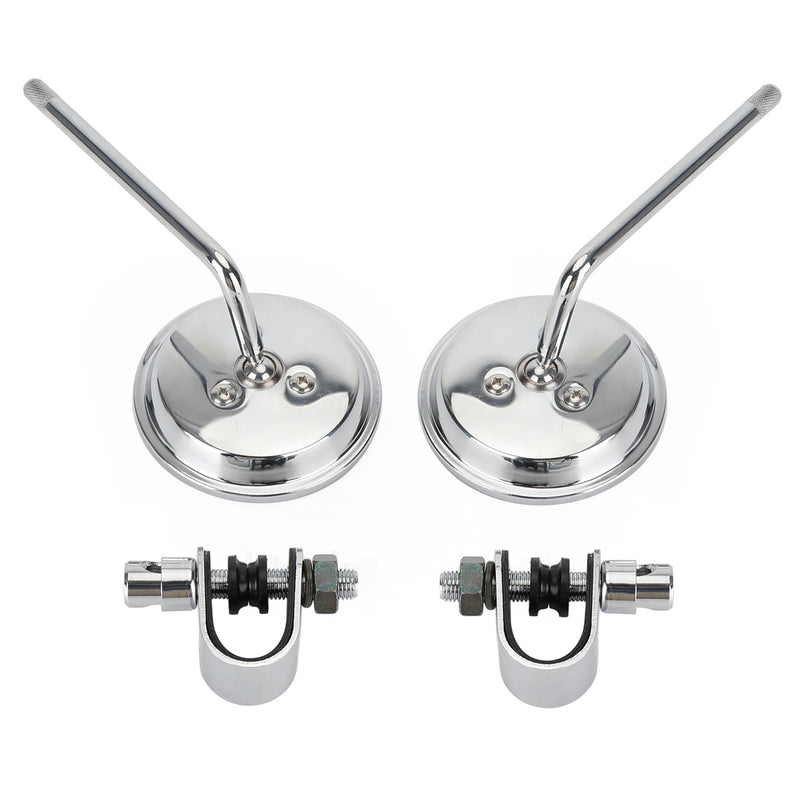 Universal Cafe Racer Short Stem Chrome Clamp on 3" Round Mirror 7/8"- 1" Bar