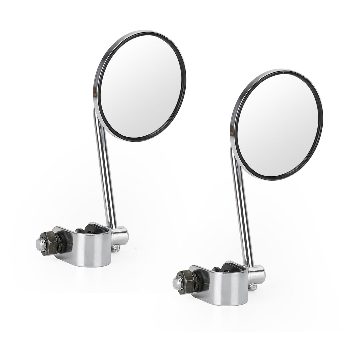 Universal Cafe Racer Short Stem Chrome Clamp on 3" Round Mirror 7/8"- 1" Bar