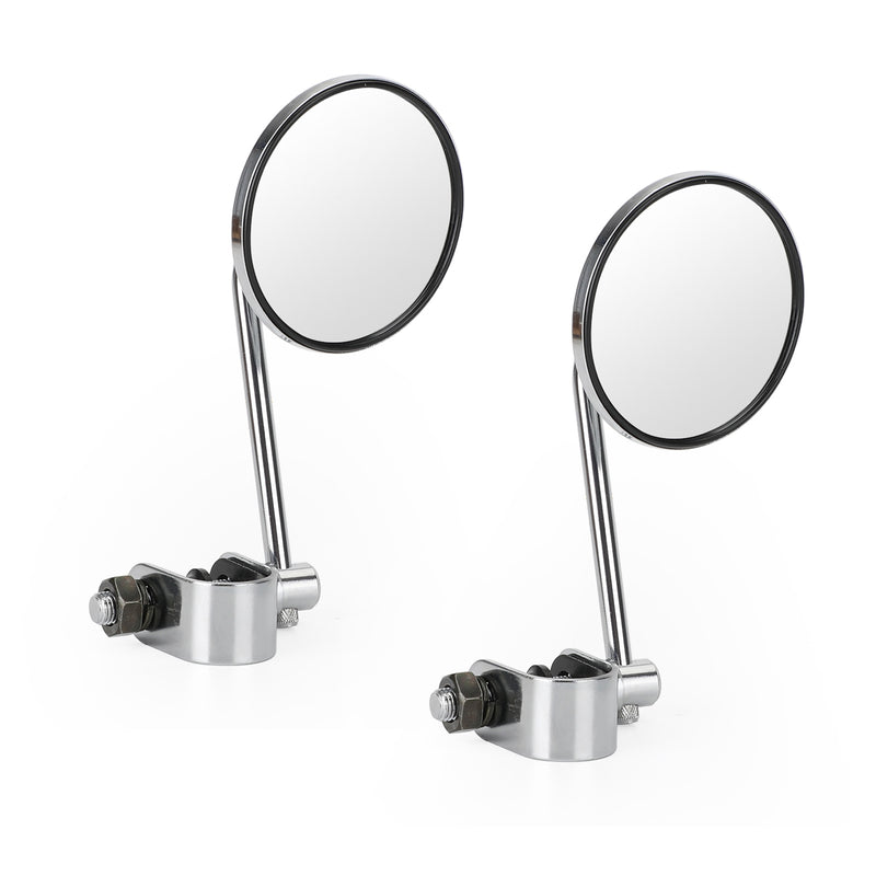 Universal Cafe Racer Short Stem Chrome Clamp on 3" Round Mirror 7/8"- 1" Bar