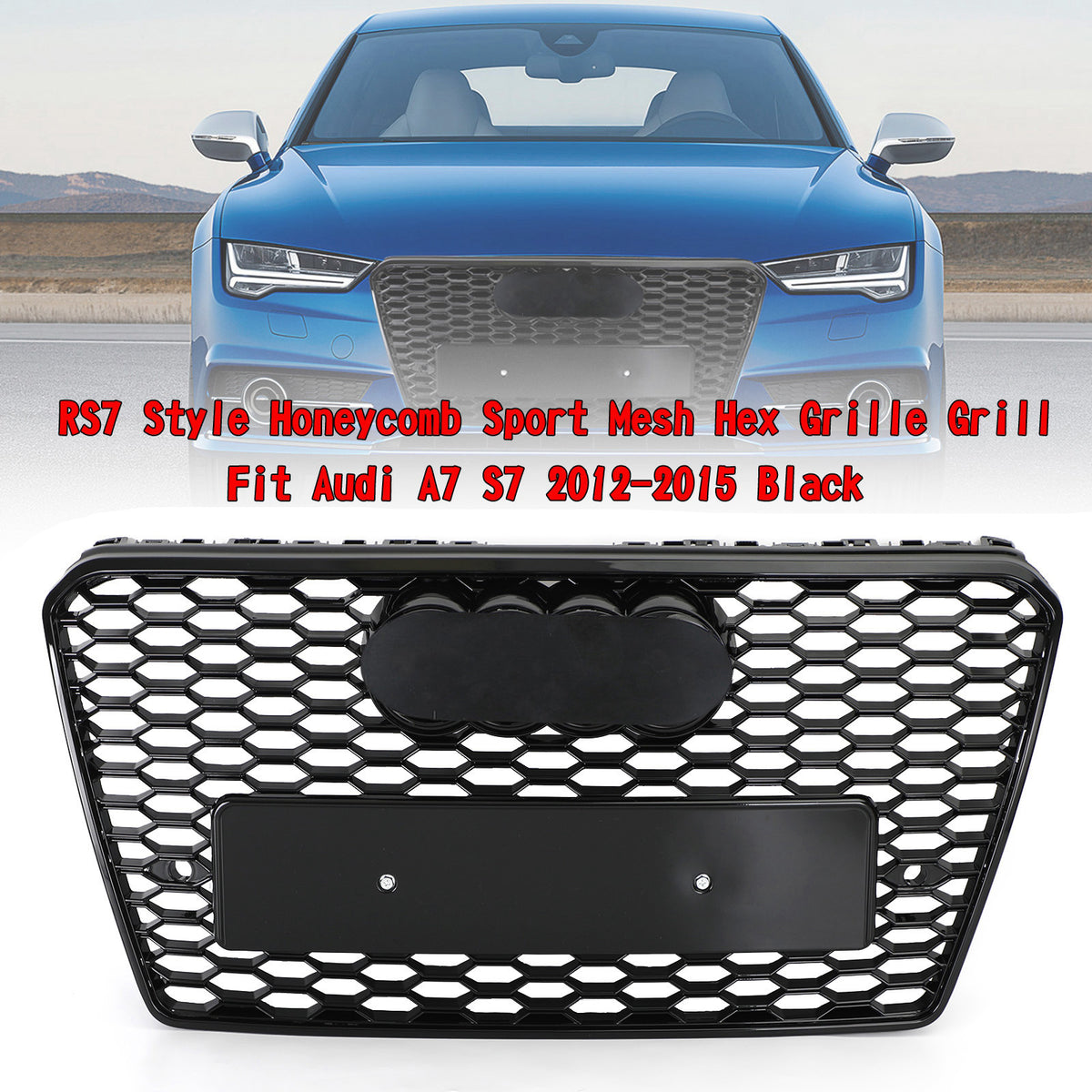 Audi A7/S7 2012-2015 Black RS7 Style Honeycomb Sport Mesh Hex Grille Grill
