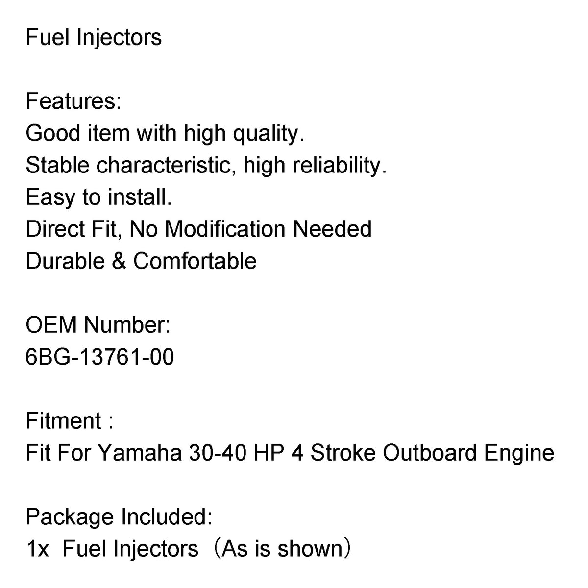 Yamaha Outboard Motor F 30HP 40HP 4 Stroke 6BG-13761-00 Fuel Injectors