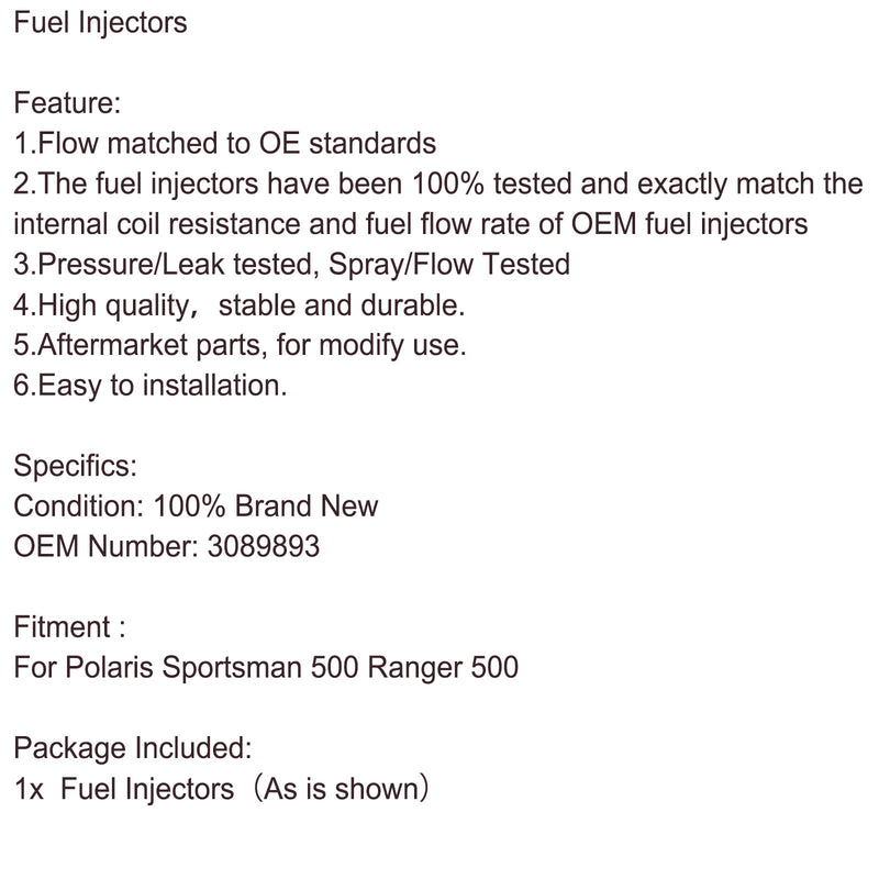 Polaris 3089893 Sportsman 500 Ranger 500 Fuel Injectors