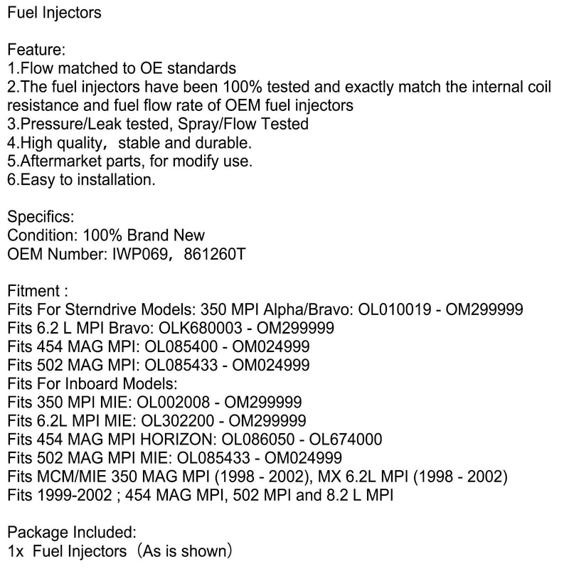 Fiat Marine Mercruiser IWP069 Fuel Injectors 861260T