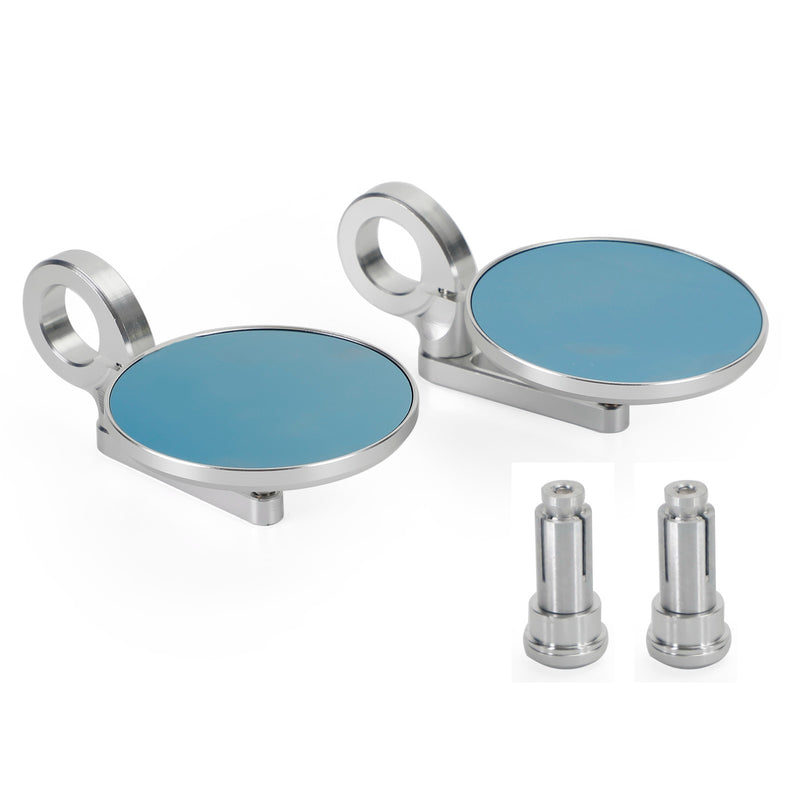 Aluminum Handlebar End Mirror 7/8"-1" Silver Short Arm BAR End 3" Round Mirrors