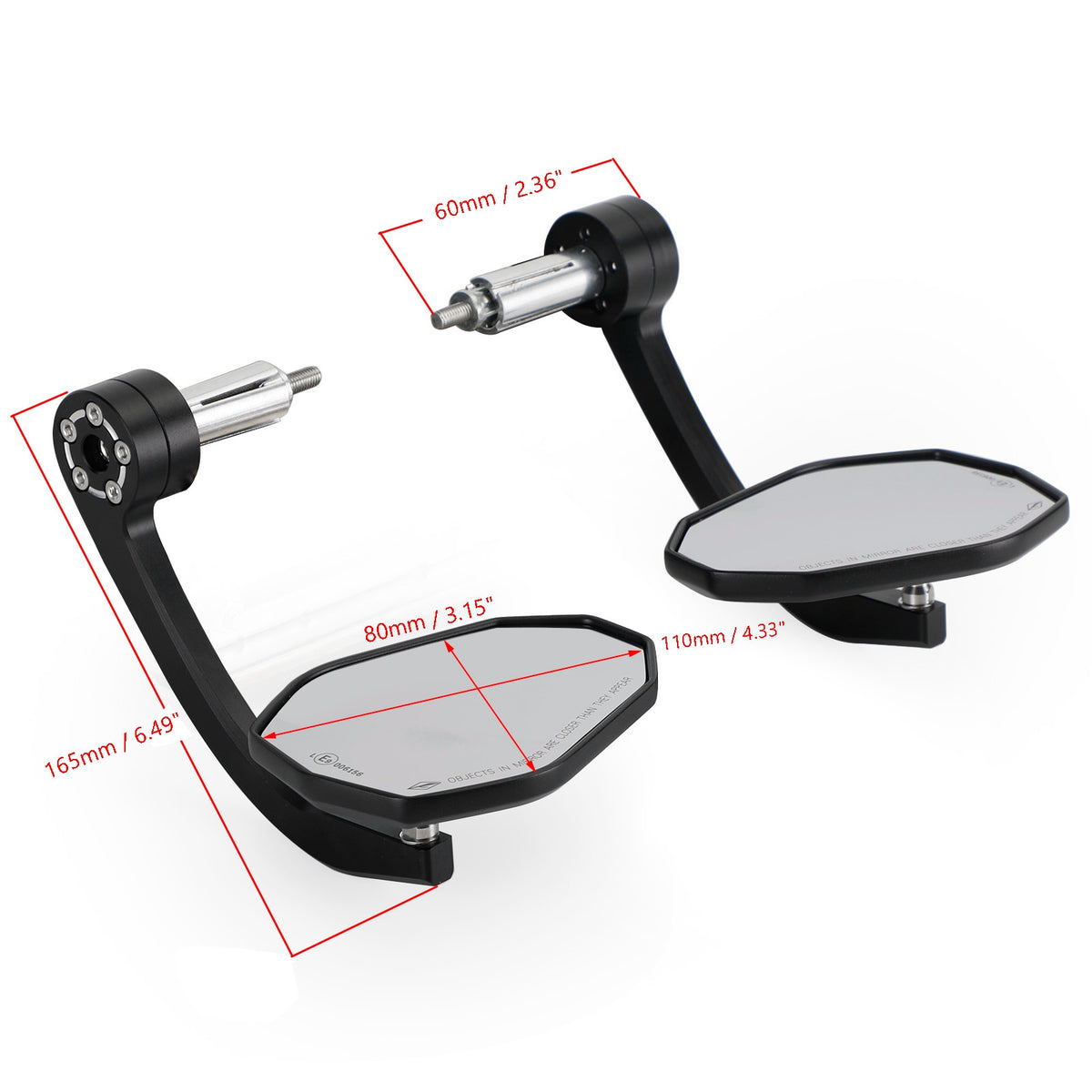 Pair Rear View BAR End Mirror - Long Arm 7/8" Aluminum Handlebar End Mirrors