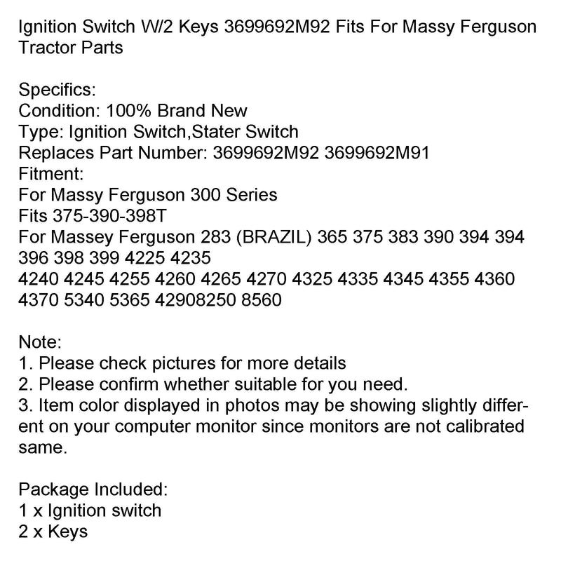 Ignition Switch Key 3699692M92 For Massy Ferguson Tractor Parts
