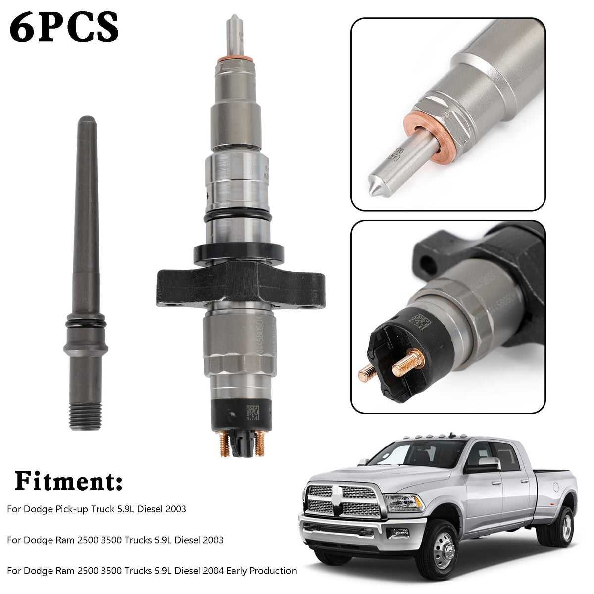 Dodge Ram 2500 2003-2004 Cummins 6PCS Common Rail Fuel Injector 0445120255