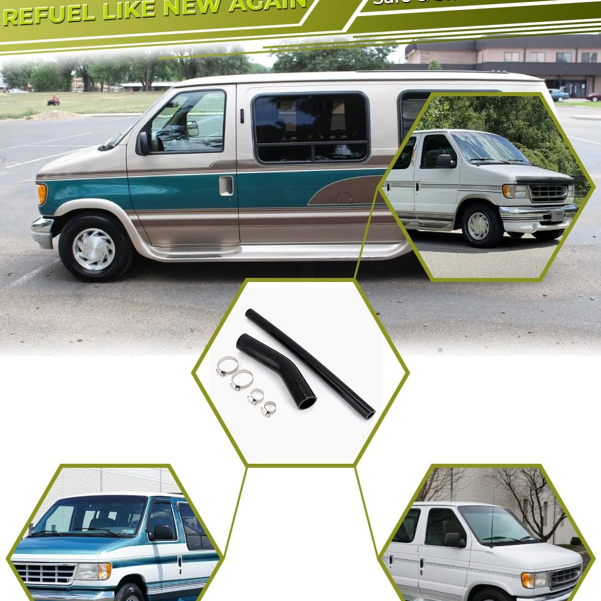 Fuel Tank Fill Neck & Vent Hose Kit for Ford Excursion Fits for Ford Excursion 2000-2005 Gas V8/V10 Only, Includes Fill Hose, Vent Hose & Clamps