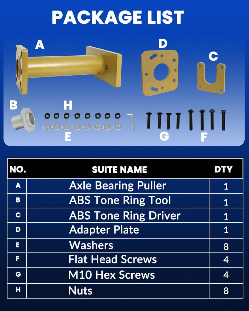 DPTOOL Rear Axle Bearing Puller Removal Install Tool Kit for Toyota for 4Runner 1995-2009, for Tacoma 1995-2004, for Hilux 2004-2012, for T100 1995-1998, for Tundra 2000-2006