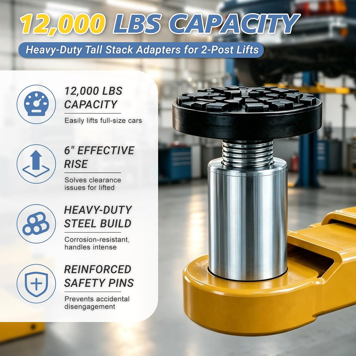 6" Tall 2 Post Lift Rack Adapters, 49mm ID Car Truck Lift Tall Stack Extension Adapter Leg Fit for 50MM KATOOL Two Post Lift Tall Vehicles automotive Adapters Pins Accessories