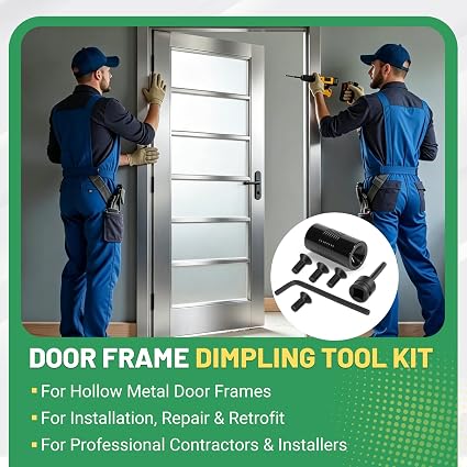 Door Frame Dimpling Tool Kit for Hollow Metal Door, Hardened Steel Double-Sided Flush Fastener Recess Tool with Allen Screws, Impact Driver and Wrench
