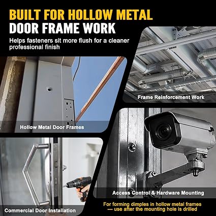 Door Frame Dimpling Tool, Hardened Steel Double-Sided Flush Fastener Recess Tool with Hex Driver Bit, 2 Allen Screws and Long-Arm Allen Wrench for Hollow Metal Door Frame Installation