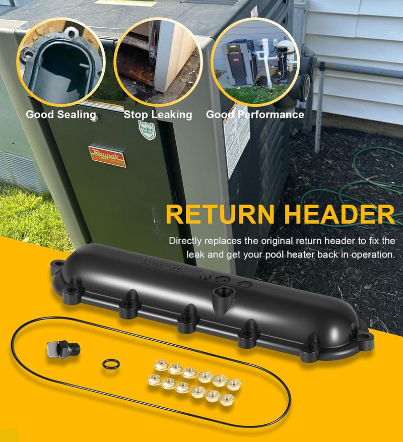 Replacement Return Header Fit for Raypak 206A - 407A with Seal and Flange Nut Kit for Raypak Pool Heaters 206A 266A 336A 406A 407A, Replace for 015095F