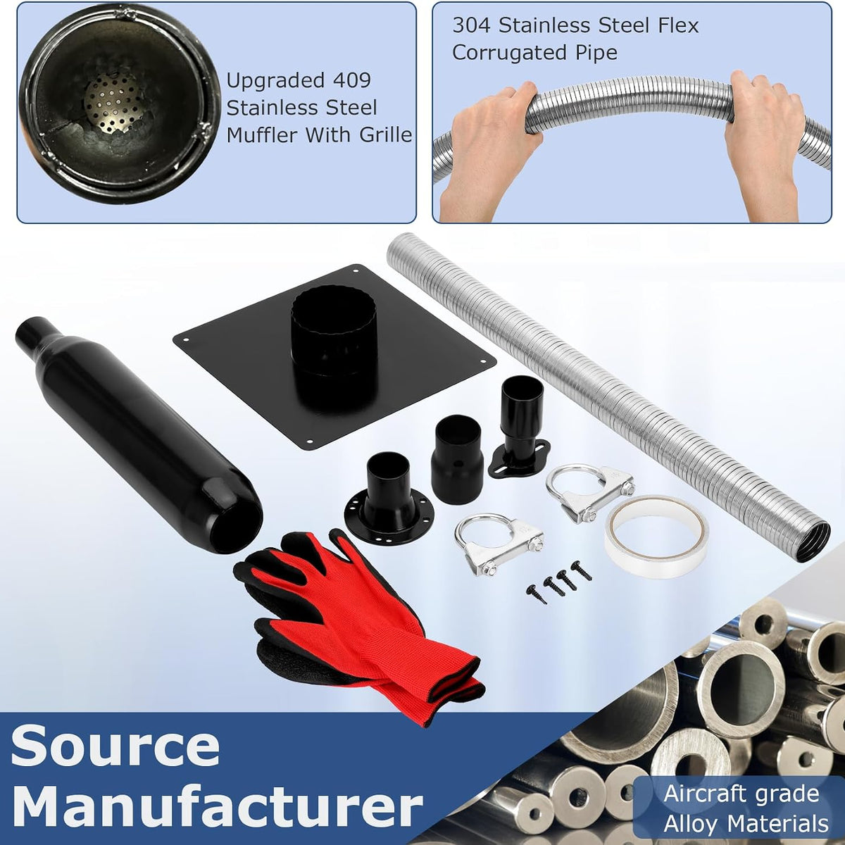 Generator Exhaust Extension Kit with Three Adapters, ALL-IN-ONE KIT, Insulated Wall Plate, Compatible with All Portable Generators, Reduces Noise by 55% with Superior Silencing Grille