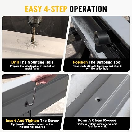Door Frame Dimpling Tool, Hardened Steel Double-Sided Flush Fastener Recess Tool with Hex Driver Bit, 2 Allen Screws and Long-Arm Allen Wrench for Hollow Metal Door Frame Installation