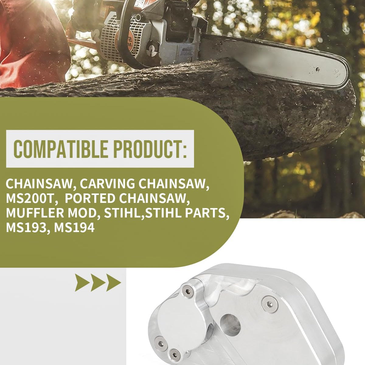 Performance Muffler for Stihl MS194T & MS193 Chainsaws Replaces OEM 1137-140-0609, Fits for Stihl MS194T & MS193, CNC Aluminum, Spark Arrestor Included