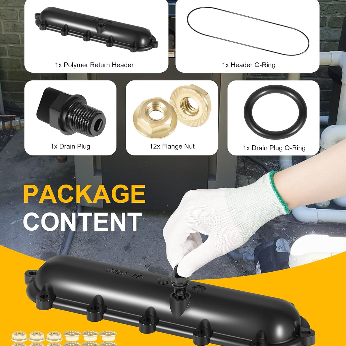 Replacement Return Header Fit for Raypak 206A - 407A with Seal and Flange Nut Kit for Raypak Pool Heaters 206A 266A 336A 406A 407A, Replace for 015095F