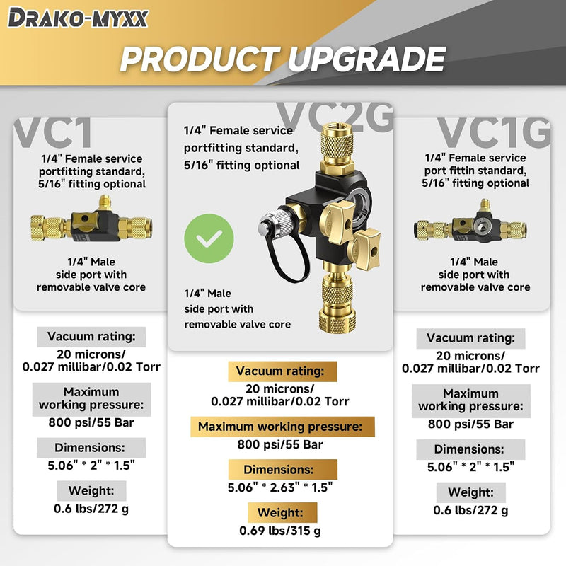 Upgrade VC2G 1/4" Valve Core Removal Tool Dual Valve with Sight Glass
