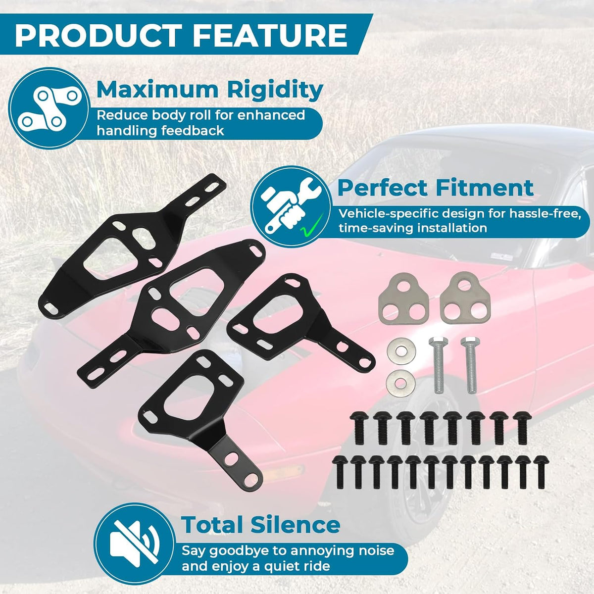Hardtop Mount Bracket Kit for 1990-2005 Mazda MX-5 Miata NA NB 6-Point Mounting Design, Black Finish, Installation Hardware Included