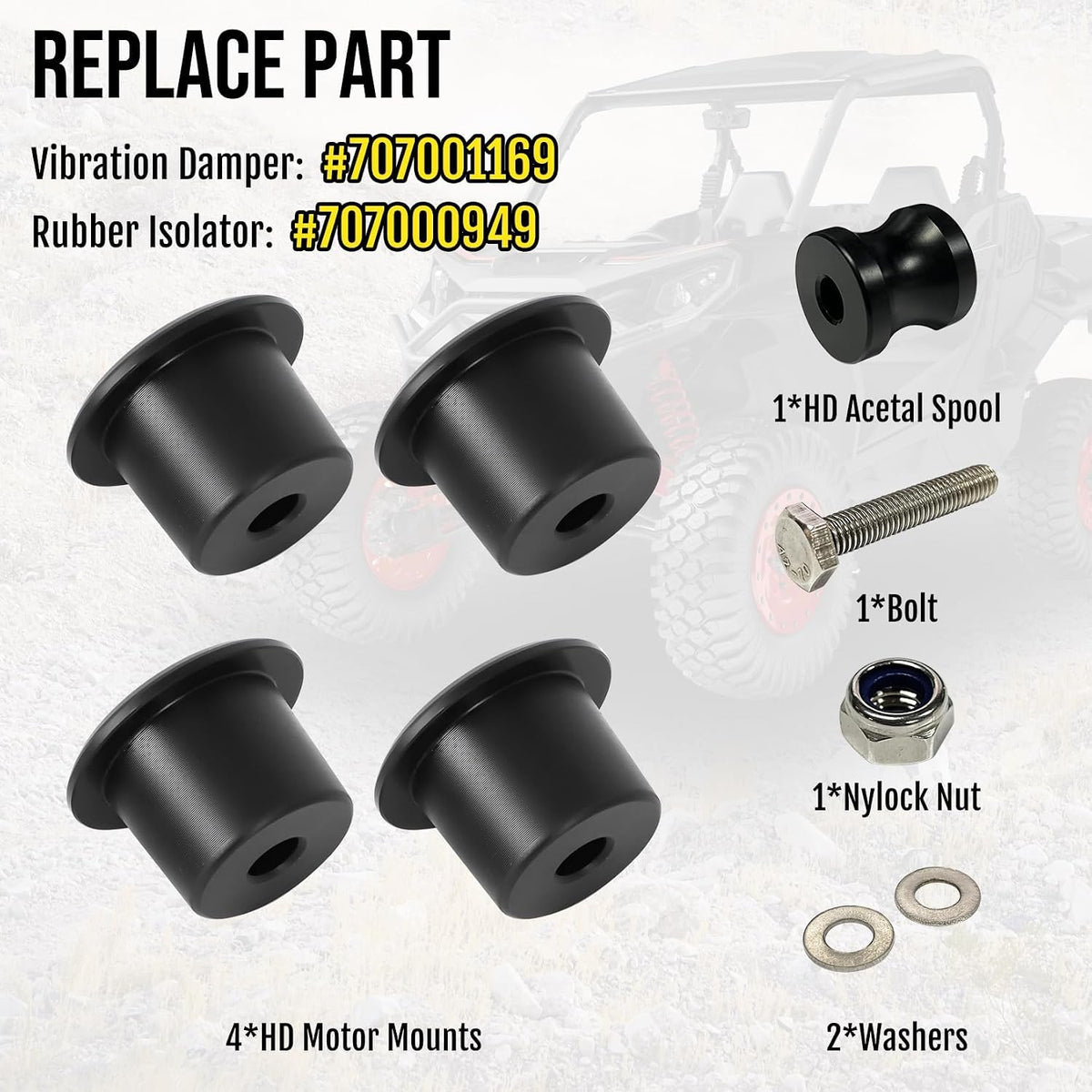 Solid Motor Mounts Kit for Can-Am Outlander Defender Renegade Replaces 707001169 707000949 Vibration Damper Mount
