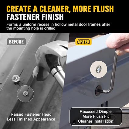 Door Frame Dimpling Tool, Hardened Steel Double-Sided Flush Fastener Recess Tool with Hex Driver Bit, 2 Allen Screws and Long-Arm Allen Wrench for Hollow Metal Door Frame Installation