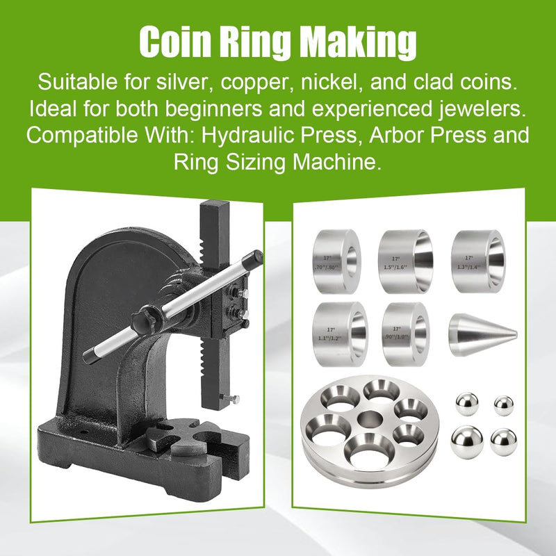 Coin Ring Making Tool with Reducing Plate, Reduction Die Set & Folding Cone Includes Extra Large Depressions Reducing Plate with Balls & 17 Degree Fold Over Cone Kit for Jewelry Ring Making