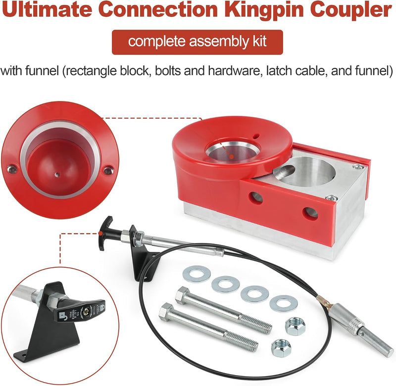 Ultimate 5th Wheel Connection Kingpin Coupler Block for Andersen Hitches Complete Assembly with Funnel (rectangle block, bolts and hardware, latch cable)-3246