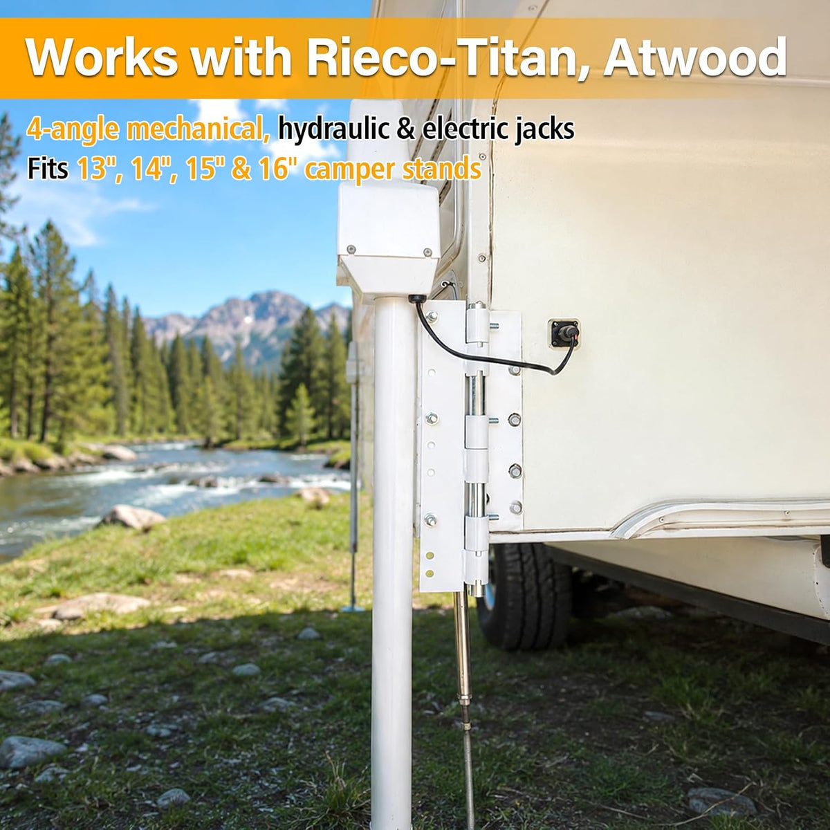 55721 Swing Away Brackets, Camper Jack Mount Extension Bracket, 2 Pack Fixes Dually Flatbed Fit Issues, Fits 13"-16" Camper Stands, Compatible with Rieco-Titan & Atwood 4 Angle Jacks