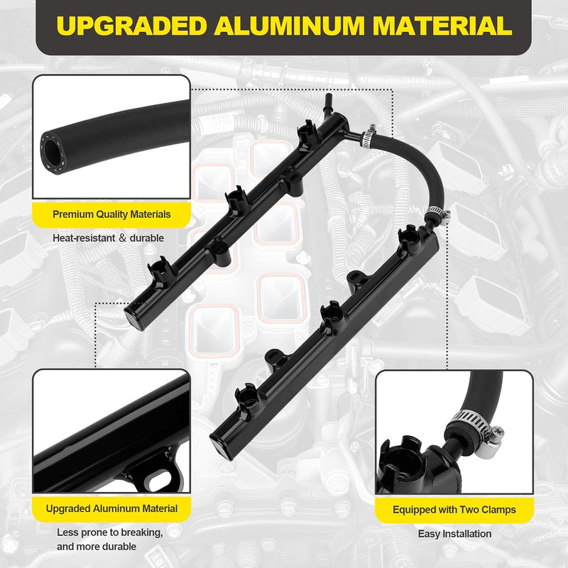 53034198AC Upgraded Full Aluminum Fuel Rail （Black）Compatible with Jeep Dodge Ram Chrysler 200 300 2011-2025 Grand Cherokee Challenger Charger Durango 2011-2014 Avenger 3.6L V6