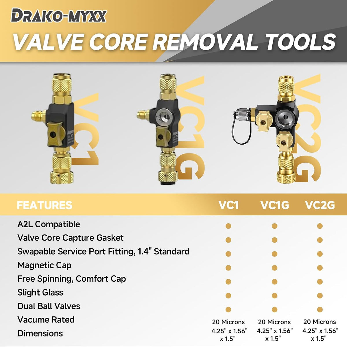Upgrade VC2G 1/4" Valve Core Removal Tool Dual Valve with Sight Glass