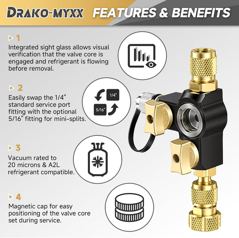 Upgrade VC2G 1/4" Valve Core Removal Tool Dual Valve with Sight Glass